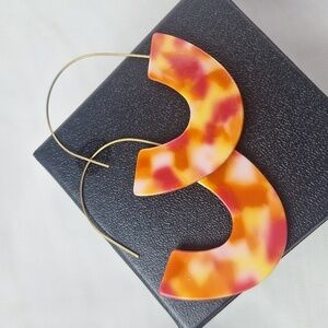 Tortoiseshell Orange And Yellow Crescent Hoop Earrings